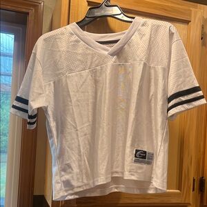 White Mesh Crop Top with Black Stripes